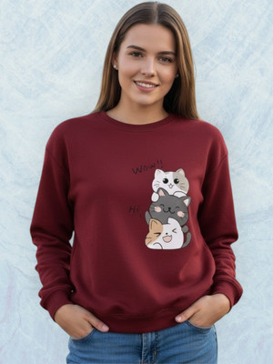 Stylezone Printed Round Neck Casual Women Maroon Sweater