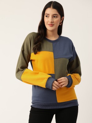 Rue Collection Full Sleeve Color Block Women Sweatshirt