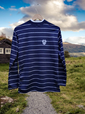 Tiki Tees Striped Round Neck Casual Men Blue Sweater