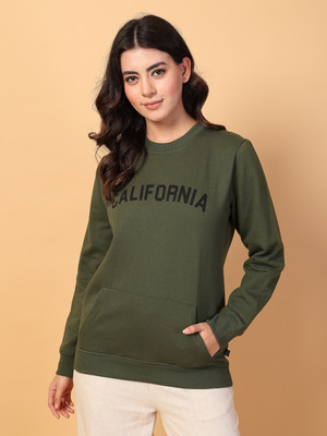 METRONAUT MetronautWomen Olive Fleece Printed Oversized Sweatshirt Full Sleeve Printed Women Sweatshirt