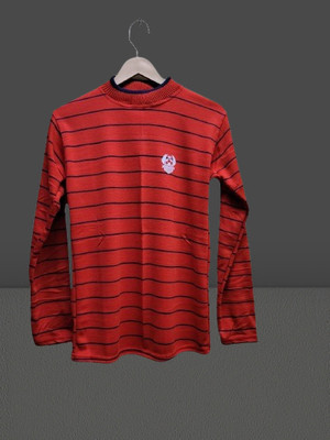 Tiki Tees Striped Round Neck Casual Men Red Sweater