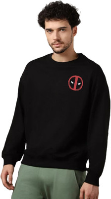 Joy nd Happinness Printed Round Neck Casual Men Black Sweater