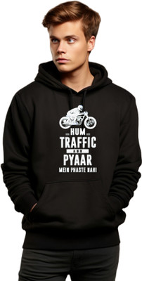 Joy nd Happinness Printed Hooded Neck Casual Men Black Sweater
