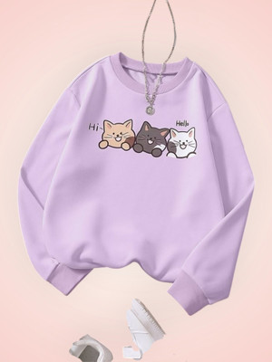 Draxstarfashion Printed Round Neck Casual Women Purple Sweater
