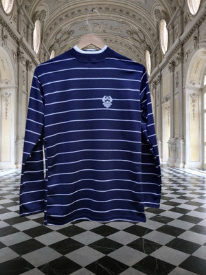 Tiki Tees Striped Round Neck Casual Men Blue Sweater