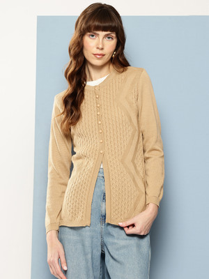 Aarika Self Design Round Neck Casual Women Beige Sweater