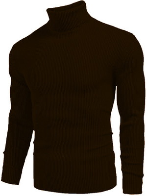 FREAKS Woven High Neck Casual Men Brown Sweater