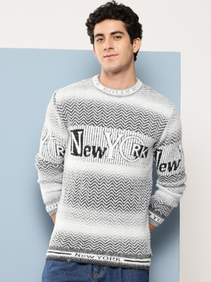 Roadster Solid Round Neck Casual Men Grey, White Sweater