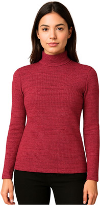 top ten Woven High Neck Casual Women Maroon Sweater