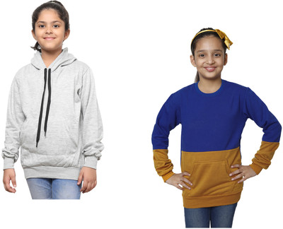 KAYU Full Sleeve Solid, Color Block Girls Sweatshirt