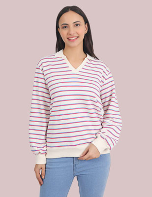 Veins Fashion Full Sleeve Striped Women Sweatshirt