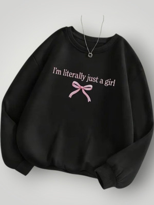Draxstarfashion Printed Round Neck Casual Women Black Sweater