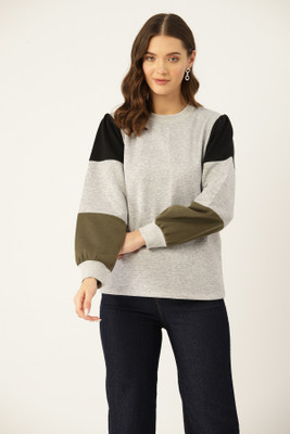 Rue Collection Full Sleeve Color Block Women Sweatshirt
