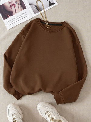 Draxstarfashion Printed Round Neck Casual Women Brown Sweater