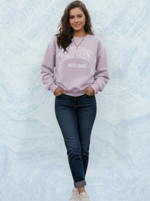 Elite Printed Round Neck Casual Women Purple Sweater