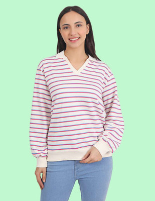 Veins Fashion Full Sleeve Striped Women Sweatshirt