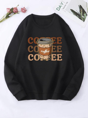 Draxstarfashion Printed Round Neck Casual Women Black Sweater