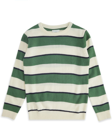 Pantaloons Junior Striped Round Neck Casual Boys Green Sweater