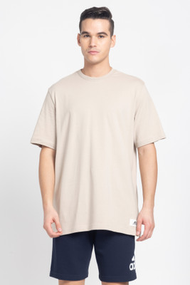 ADIDAS Solid Men Round Neck Beige T-Shirt