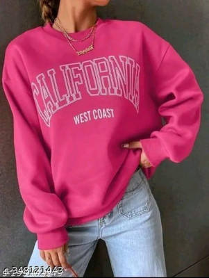 HouseOfCommon Printed Round Neck Casual Women Pink Sweater
