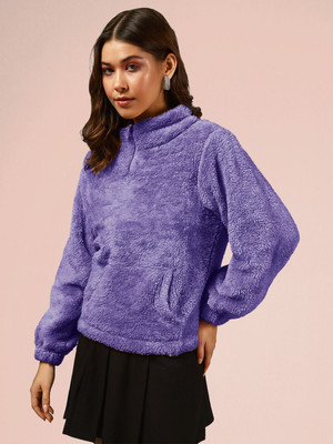 THE DRY STATE Self Design Collared Neck Casual Women Purple Sweater