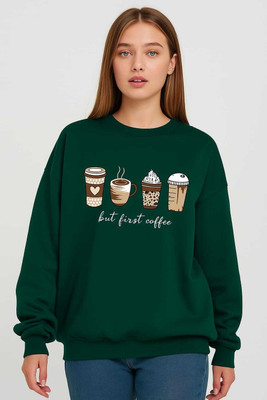 HouseOfCommon Printed Round Neck Casual Women Green Sweater