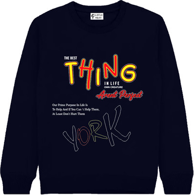 BMG TRENDZZ Printed Round Neck Casual Boys Dark Blue Sweater