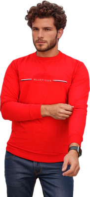 BlueFicus Printed, Typography Men Round Neck Red T-Shirt