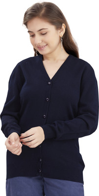 Aarika Self Design V Neck Casual Girls Dark Blue Sweater