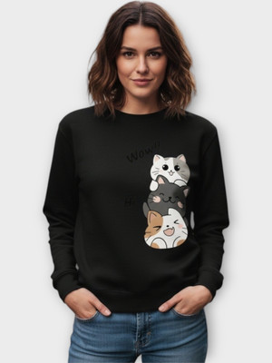 Stylezone Printed Round Neck Casual Women Black Sweater