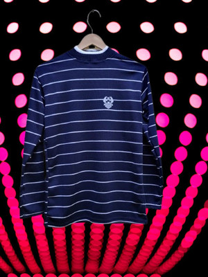 Tiki Tees Striped Round Neck Casual Men Blue Sweater