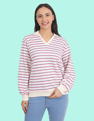 Veins Fashion Full Sleeve Striped Women Sweatshirt