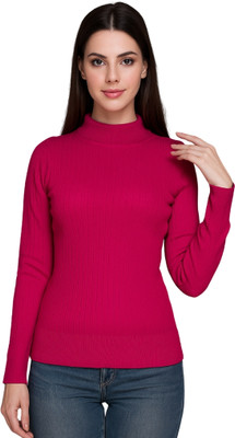 top ten Woven High Neck Casual Women Pink Sweater