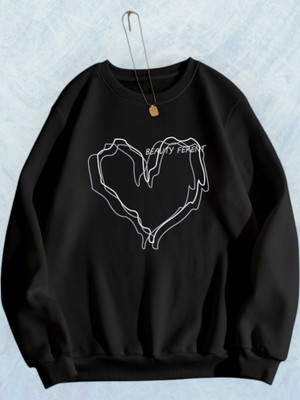 Draxstarfashion Printed Round Neck Casual Women Black Sweater