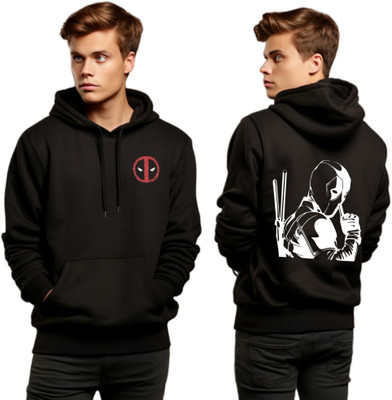 Joy nd Happinness Printed Hooded Neck Casual Men Black Sweater