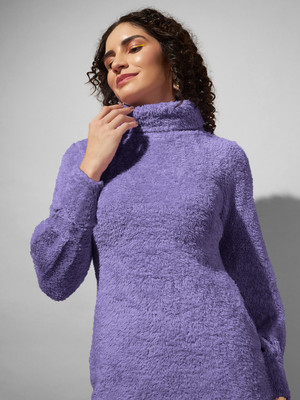 THE DRY STATE Women Sweater Purple Above Knee/Mid Thigh Length Dress