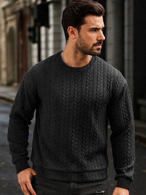 Jump Cuts Full Sleeve Self Design Men Sweatshirt