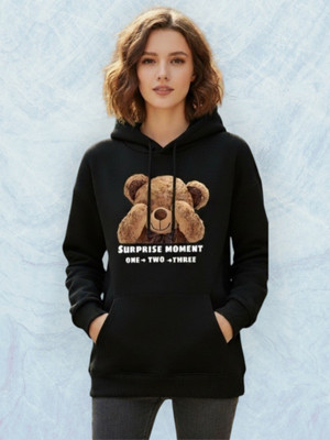 HouseOfCommon Printed Round Neck Casual Women Black Sweater