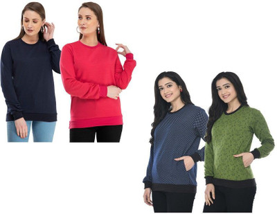 Indeweaves Full Sleeve Self Design Women Sweatshirt