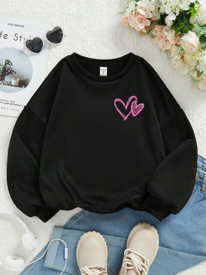Draxstarfashion Printed Round Neck Casual Women Black Sweater
