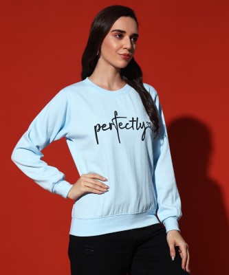 CANBLAR Printed Round Neck Casual Women Light Blue Sweater