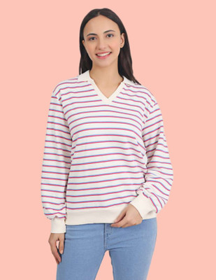 Veins Fashion Full Sleeve Striped Women Sweatshirt