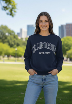 Elite Printed Round Neck Casual Women Dark Blue Sweater