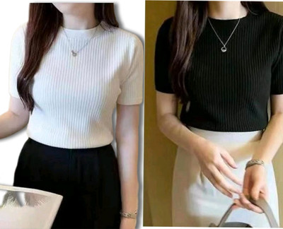 karan gupta Half Sleeve Self Design Women Sweatshirt