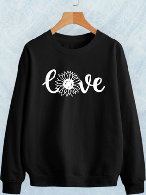 Draxstarfashion Printed Round Neck Casual Women Black Sweater