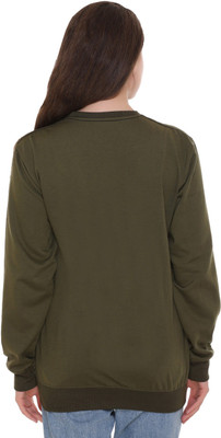 SHAUN Self Design Round Neck Lounge Wear Women Dark Green Sweater
