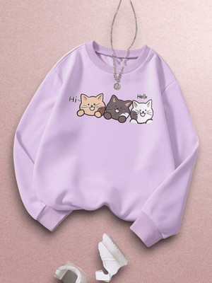 NEMOENTERPRISE Printed Round Neck Casual Women Purple Sweater