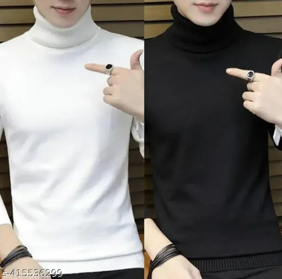 METRONAUT Solid Turtle Neck Casual Men Black, White Sweater