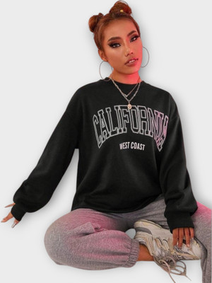 Stylezone Printed Round Neck Casual Women Black Sweater