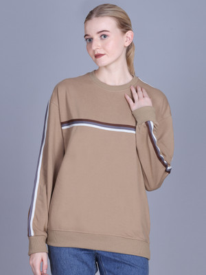 OBAAN Full Sleeve Solid, Striped Women Sweatshirt